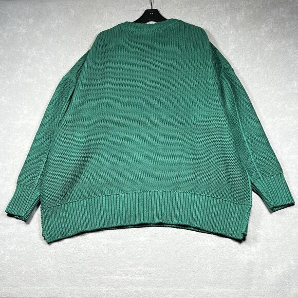 Free People Sweater Sz XL Green Alli V-Neck Heavy Knit  Mountain View Oversized - Picture 7 of 10